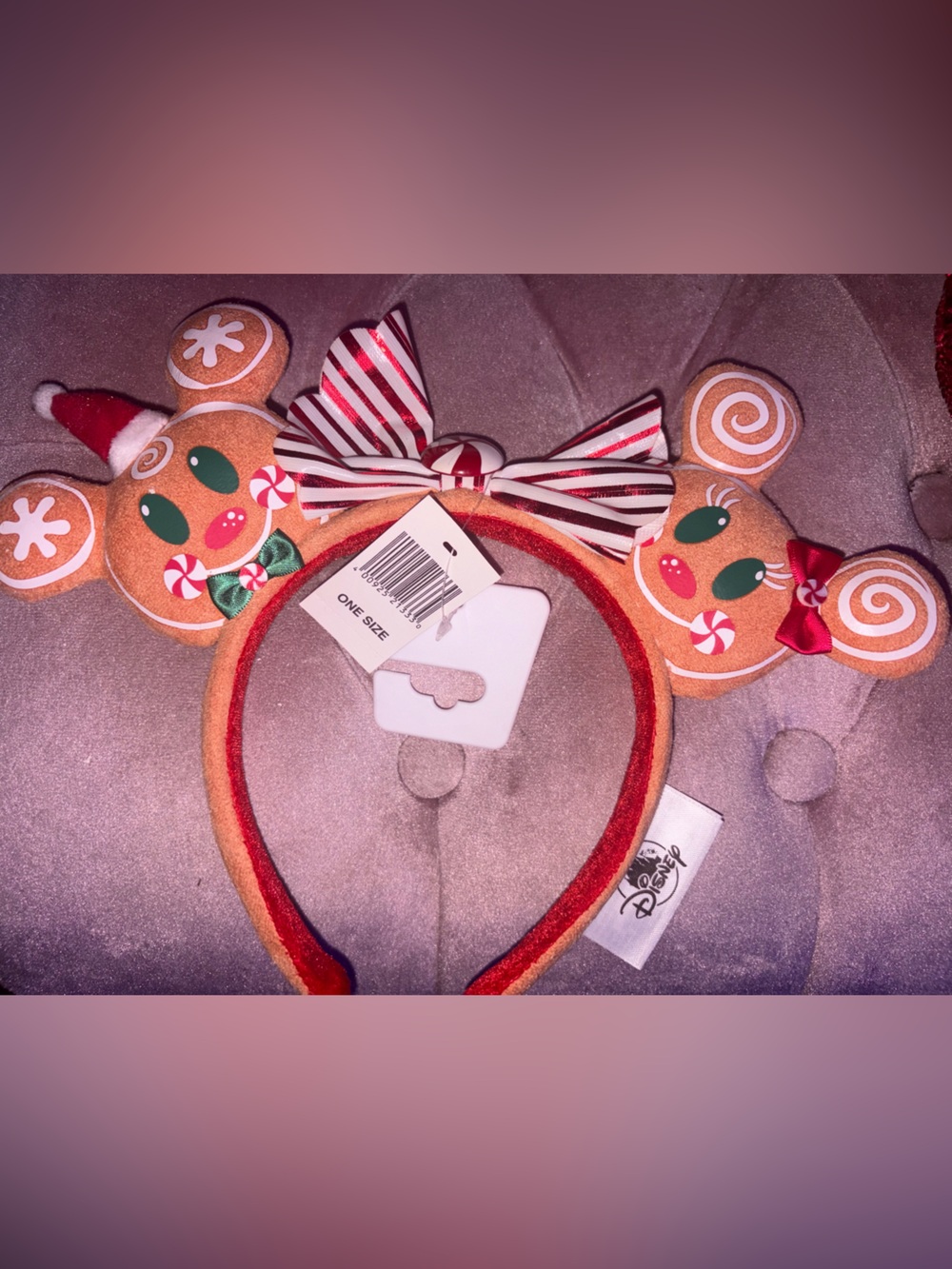 Disney Parks Gingerbread Ears Headband - Red & Brown Holiday Accessory nwt
